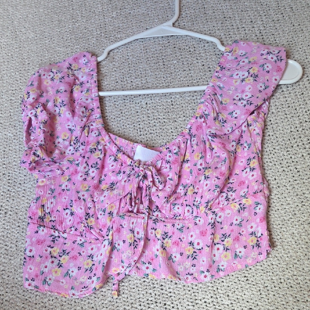 No Boundaries Pink Tie Front Crop Blouse